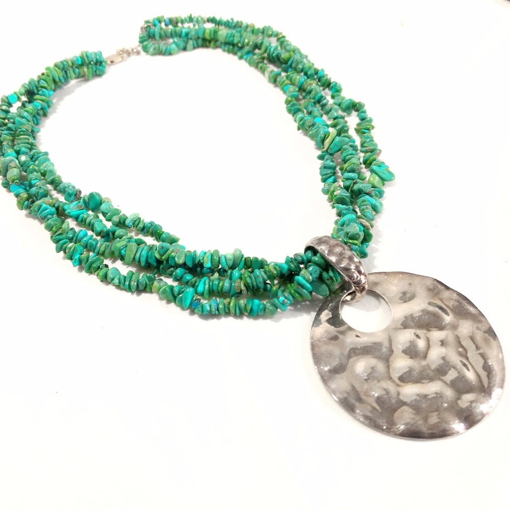 Vintage Oversized Multi-Strand Turquoise & Sterling Silver Necklace - Picture 1 of 8